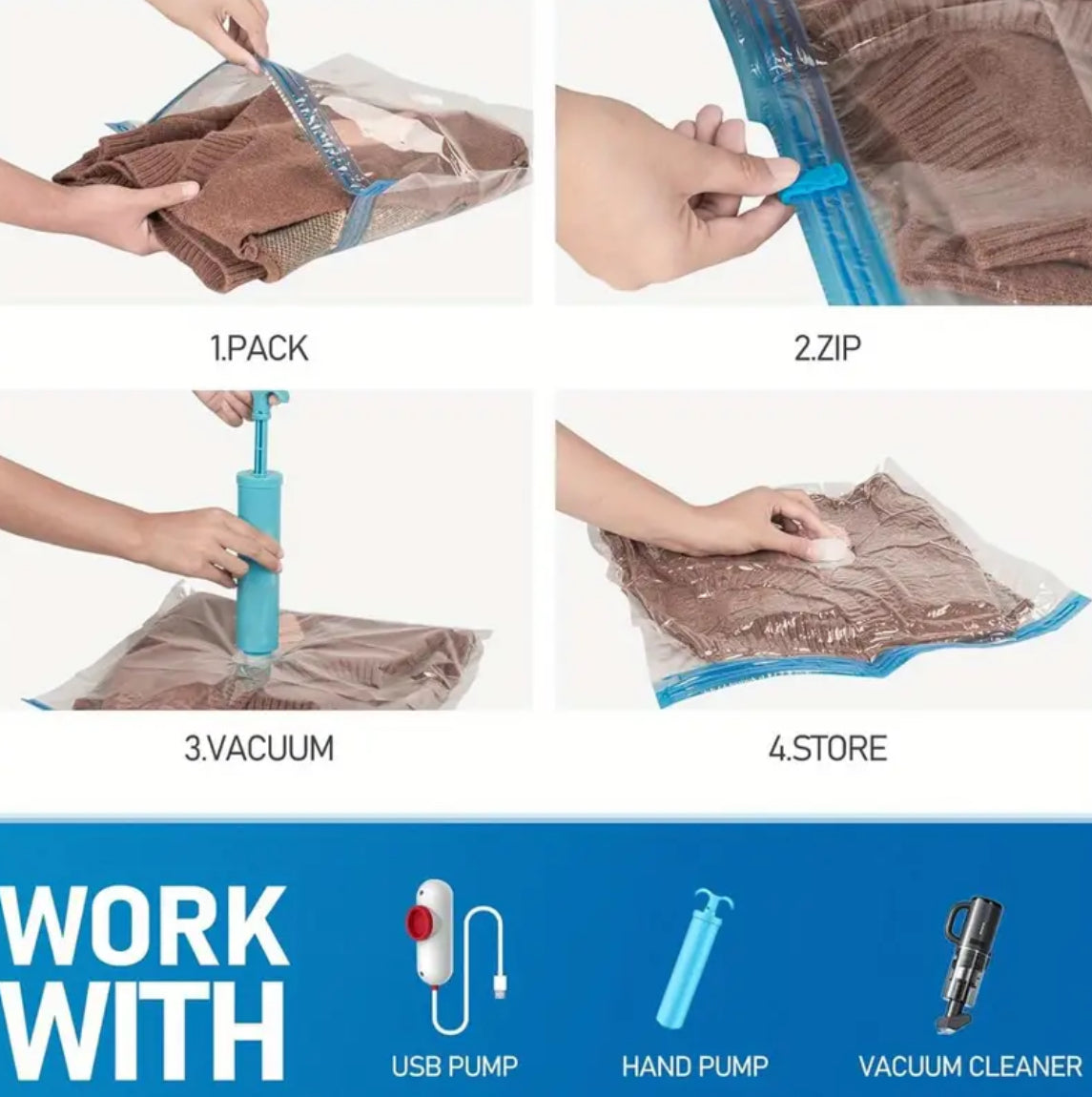 15-Piece Travel Vacuum Storage Bags Set with Hand Pump – Space Saving Packing Solution